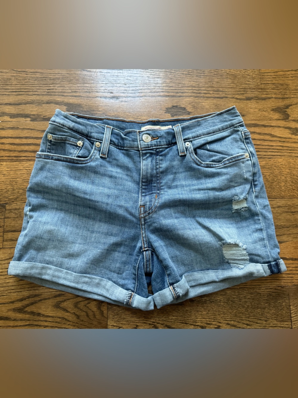 Levi’s Mid Length Distressed Denim Shorts W29 Light Wash Cuffed